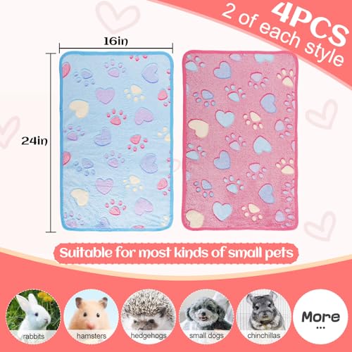 Alphatool Guinea Pig Blanket, 4 Pack Warm Soft Coral Fleece Small Animal Blankets Washable Pet Cage Liners Sleep Mat Pad Cover for Rabbit Hamster Dog Cat Ferret Chinchilla Hedgehog Bedding, 24" x 16" - Image 5