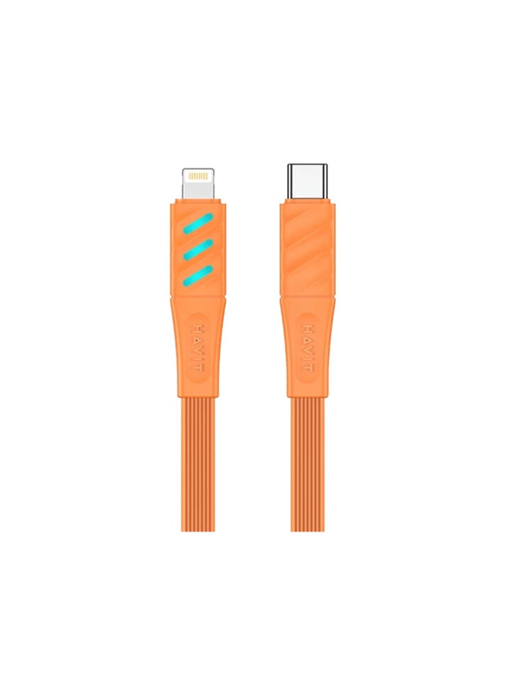 havit HAVIT charging and data transfer cable Type-C - Lightning  HV-CB6255 - 30W with LED indicator 1M orange  - Image 1