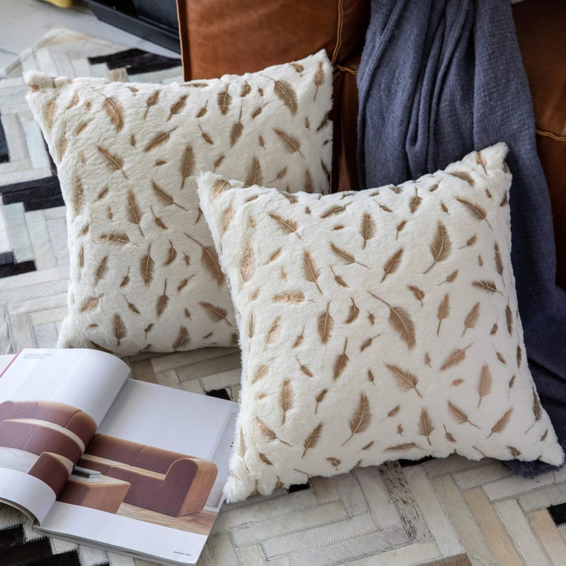 Decorative Pillow Covers 18x18 Inch Throw Pillow Covers Couch Pillows for Living Room Sofa Farmhouse Boho Modern Accent Throw Pillows Bed Home Decor Set of 2 White Fur with Gold Leaves
