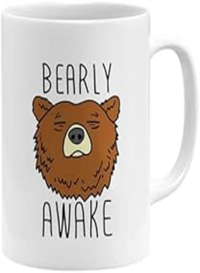 RYN PRINTED DESIGN Bearly Awake Coffee Mug White 11x14centimeter