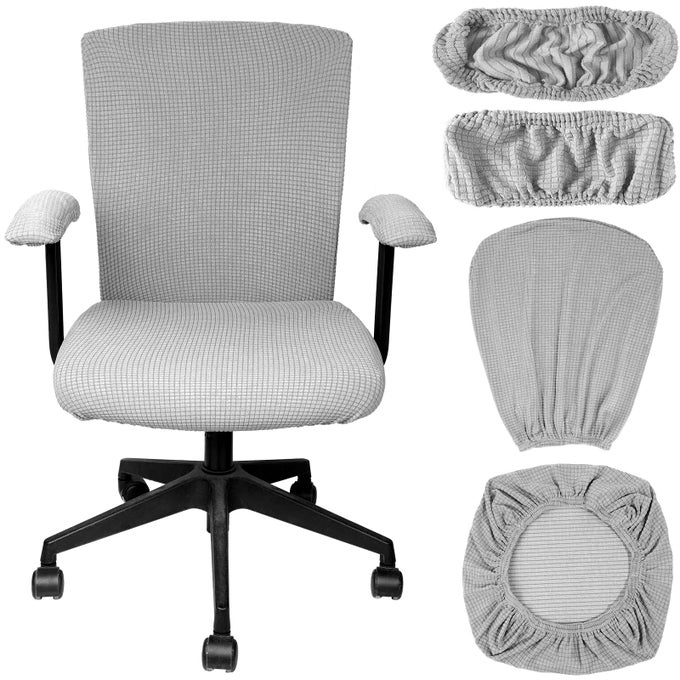 4 PCS OFFICE CHAIR COVERS SET COMPUTER UNIVERSAL PROTECTIVE STRETCHABLE CHAIR SEAT COVERS DESK ARMREST COVERS SLIPCOVERS PADS OFFICE CUSHION BACKREST FOR ROTATINGSILVER GRAYPOLYESTER