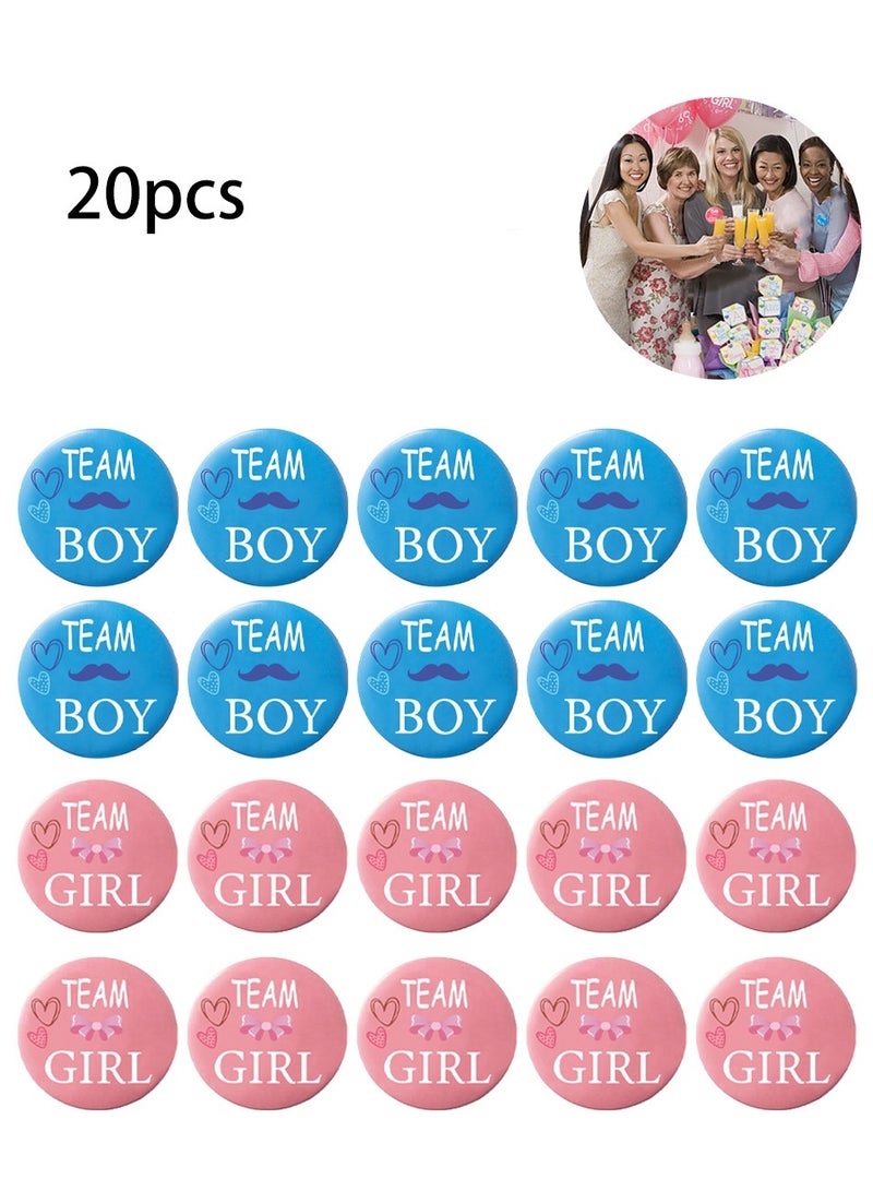 20-Piece Baby Gender Reveal Party Badges, Gender Reveal Pins Interactive Games, Team Boy/Team Girl Buttons, Perfect for Home/Party/Outdoor Events, Party Supplies and Party Favors - Image 1