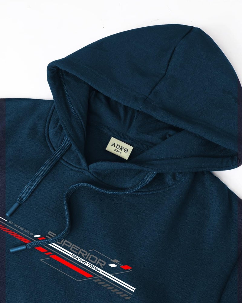 ADRO Men's Cotton Blend Neck Hooded Sweatshirt (H24-RAC-SB_Teal - Image 5