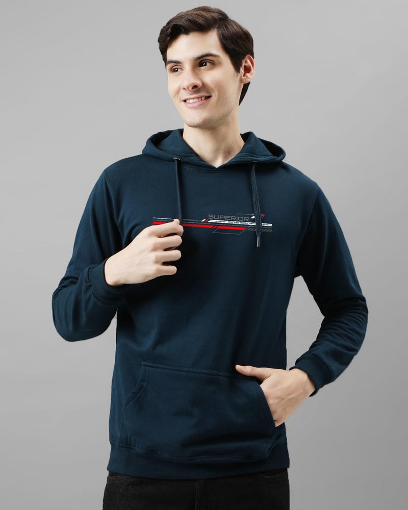 ADRO Men's Cotton Blend Neck Hooded Sweatshirt (H24-RAC-SB_Teal - Image 3