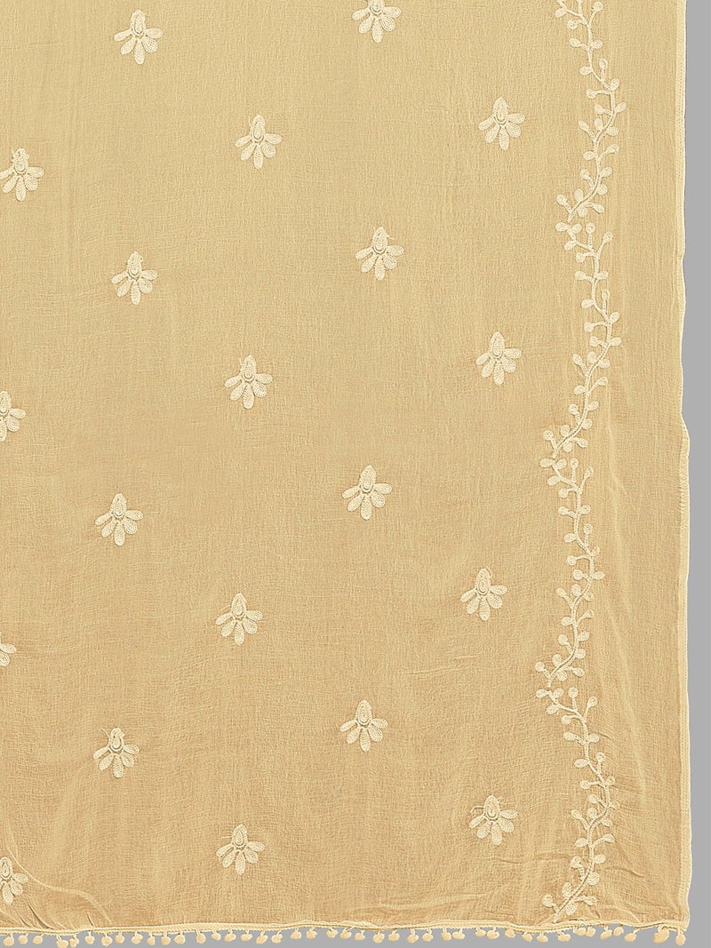 KEMZA Women's Chiffon Phulkari Floral Dupatta with Lace Border – Soft & Lightweight (Chiku) - Image 5