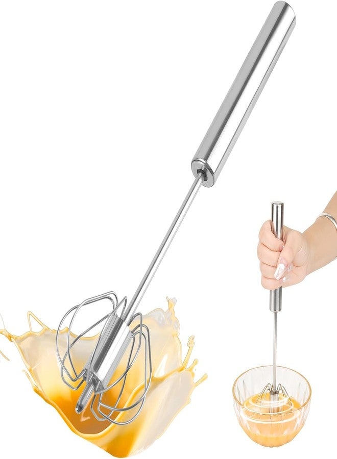 Rexez Semi-Automatic Whisk, Kitchen Hand Whisk, Stainless Steel Egg Beater, Milk frother, Rotating Push Mixer, Stirrer for whisking, Beating and Stirring (Silver) - Image 1