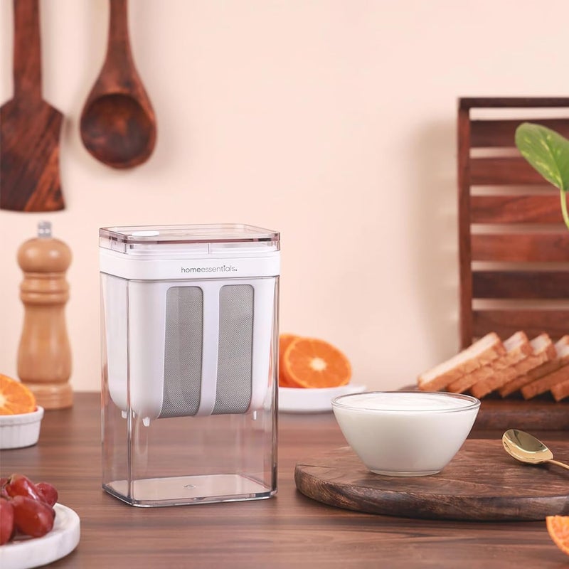 Home Essentials Greek Yogurt & Curd Maker - 1100ml Fine Mesh Strainer with Lid | Multifunctional yoghurt Filter | Curd Maker for Home | Whey Separator | Perfect for Homemade Yogurt, Curd, Cheese & More - Image 1
