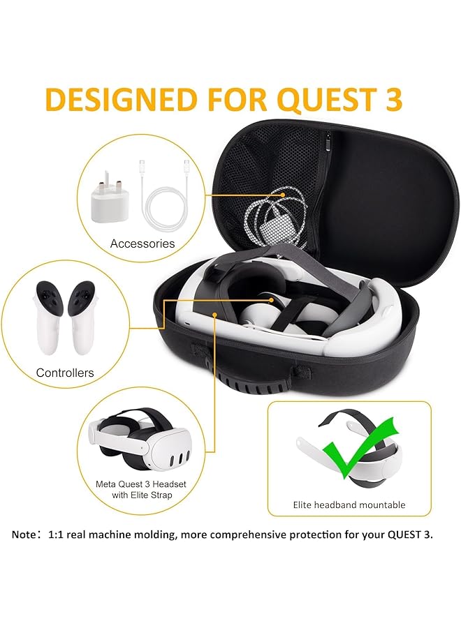erorex Larger Carrying Case For Meta Oculus Quest 3 Hard Eva Quest 3 Case Compatible With VR Headset Headstrap＆Controllers Accessories Portable Handbag Suitable For Travel Home Storage Black - Image 5