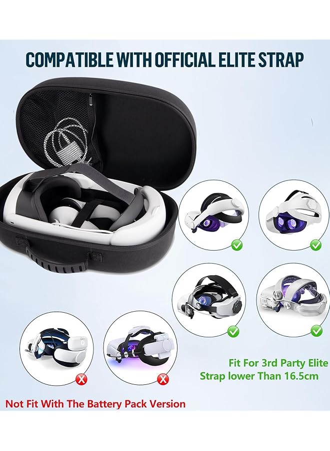 erorex Larger Carrying Case For Meta Oculus Quest 3 Hard Eva Quest 3 Case Compatible With VR Headset Headstrap＆Controllers Accessories Portable Handbag Suitable For Travel Home Storage Black - Image 2