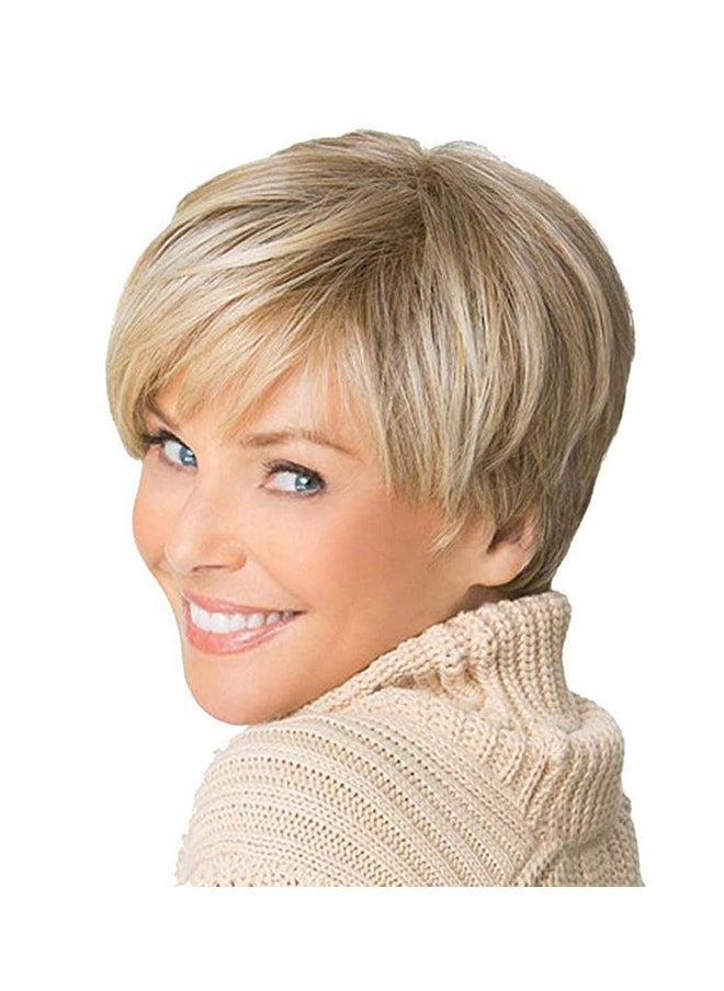 Royalfirst Royalfirst Short Blonde Wig with Bangs Pixie Cut Layered Wigs for Women Lady Synthetic Fiber Glueless Wigs Fluffy Natural Looking  - Image 1