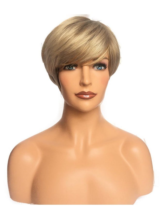 Royalfirst Royalfirst Short Blonde Wig with Bangs Pixie Cut Layered Wigs for Women Lady Synthetic Fiber Glueless Wigs Fluffy Natural Looking  - Image 3