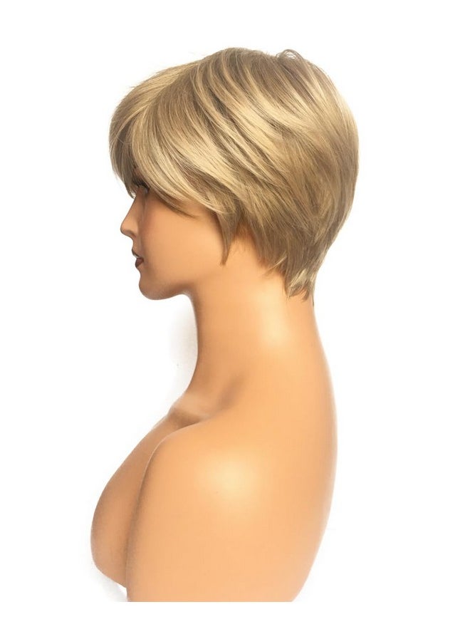 Royalfirst Royalfirst Short Blonde Wig with Bangs Pixie Cut Layered Wigs for Women Lady Synthetic Fiber Glueless Wigs Fluffy Natural Looking  - Image 5