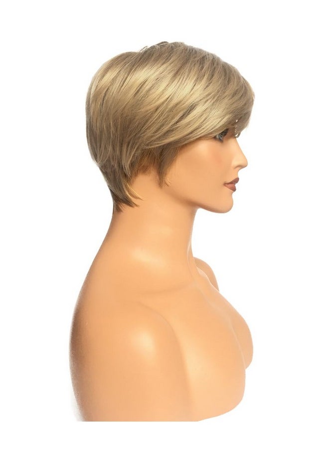 Royalfirst Royalfirst Short Blonde Wig with Bangs Pixie Cut Layered Wigs for Women Lady Synthetic Fiber Glueless Wigs Fluffy Natural Looking  - Image 4