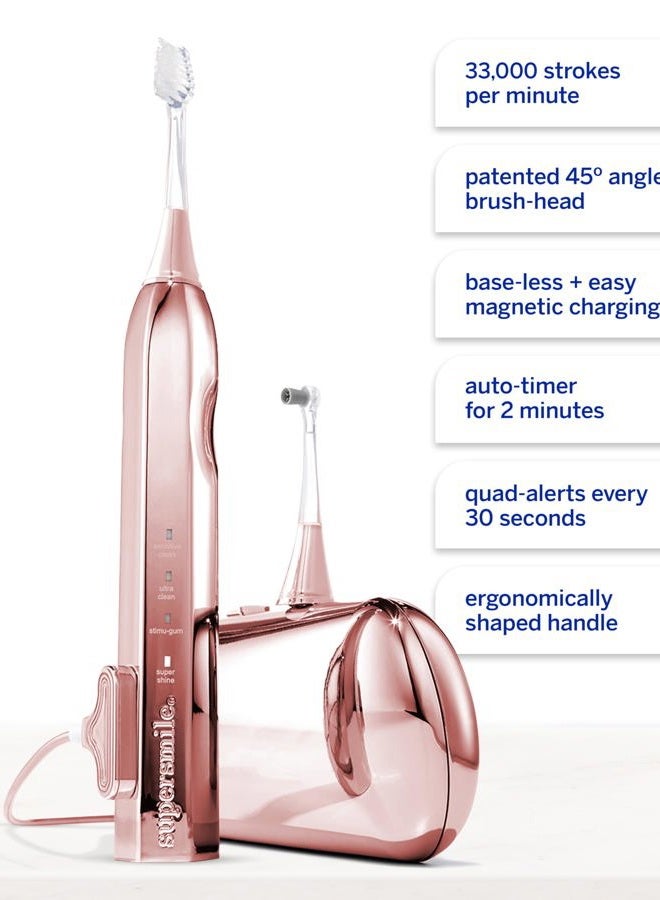Supersmile فرشاة أسنان كهربائية زينا45 ديلوكس بالصوت مع شعيرات ناعمة بزاوية 45°، قابلة لإعادة الشحن عبر USB، فرشاة تبييض مع رأس تلميع وحقيبة سفر للبالغين والأطفال - Image 4