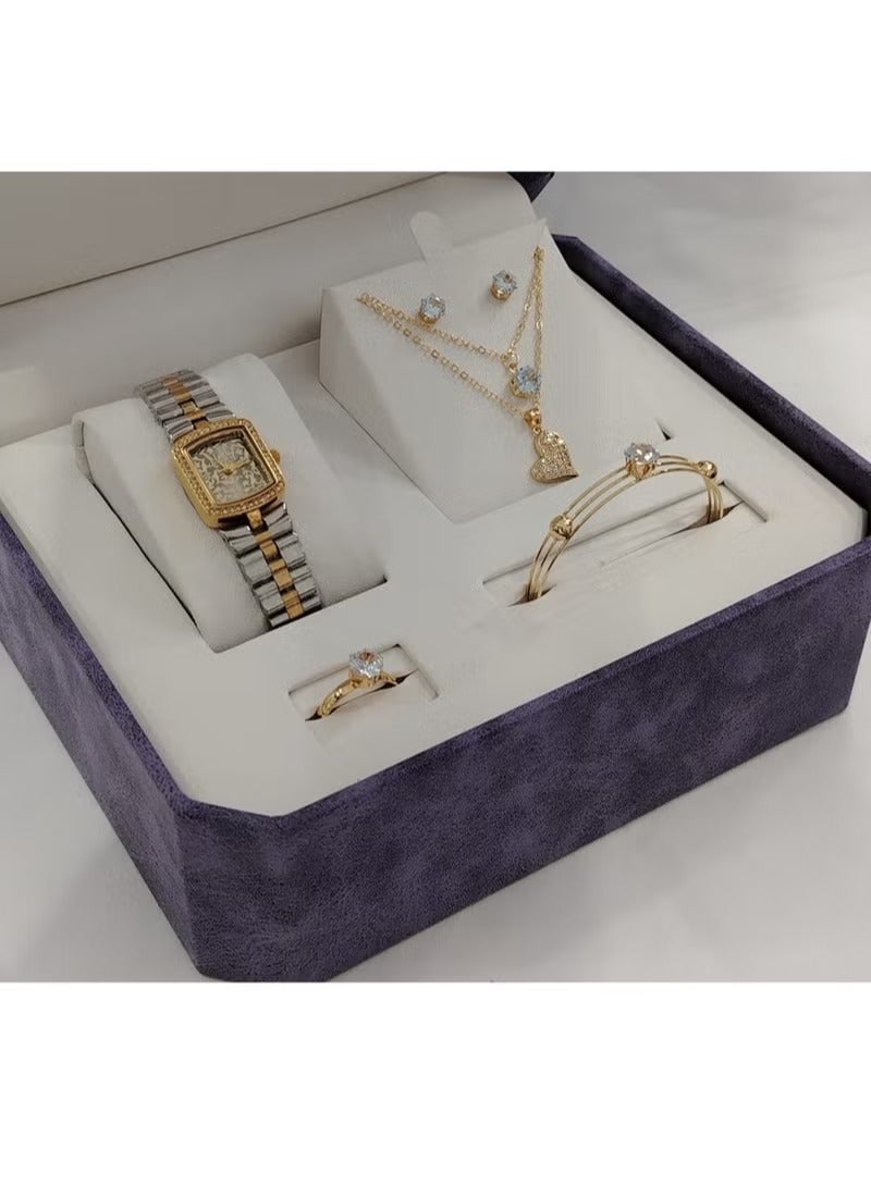 Soft and elegant women's sets, zircon, steel watch