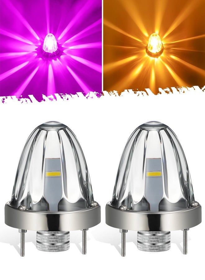 Partsam 2Pcs Dual Color Amber/Purple LED Glass Lens Watermelon Lights [Patented], Turn Signal Marker Lights with Stainless Steel Bezel Compatible with Kenworth Peterbilt Freightliner - Image 1