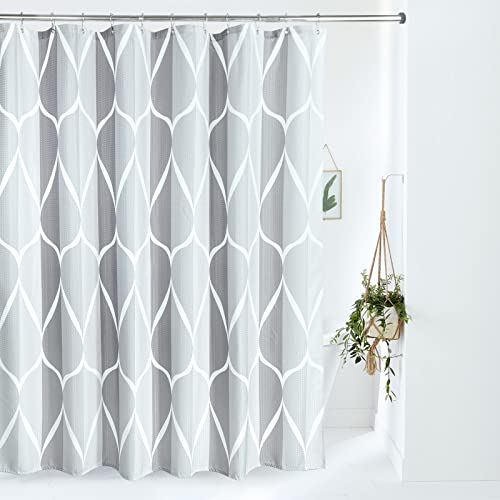 VANZAVANZU Geometric Shower Curtain with Stainless Steel Hooks  Heavy Duty Fabric Shower Curtains Water Resistant Machine Washable Weighted Hem 72 x 72 Inches Grey
