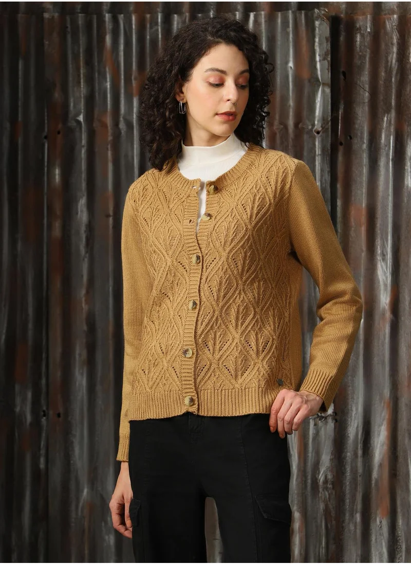 HIGH STAR Women's Beige 100% Acrylic Solid Button Down Full Length Casual Regular Fit Co-Ords