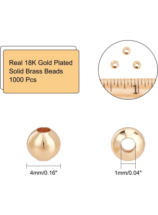 1000 قطعة 4 مم خرز نحاسي دائري مطلي بالذهب لصنع المجوهرات بنفسك