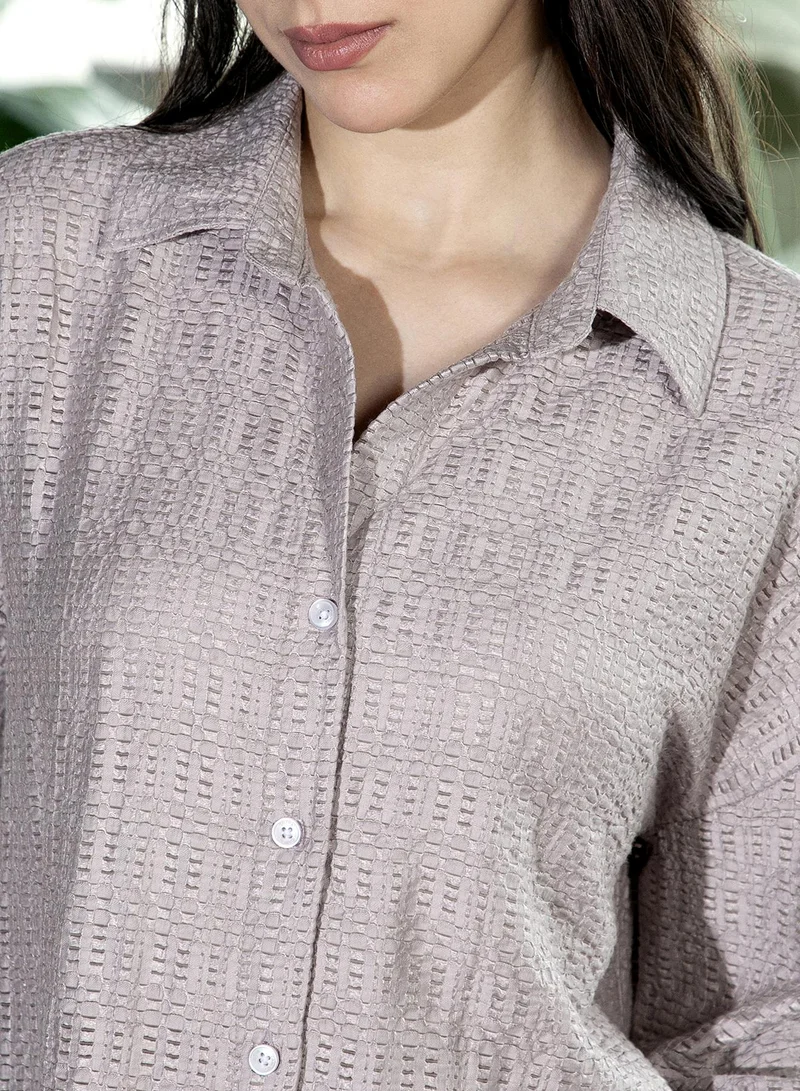 Pinacolada  Women's Coin Grey Raffia-Tactile Oversized Shirt for Women | Best Price UAE