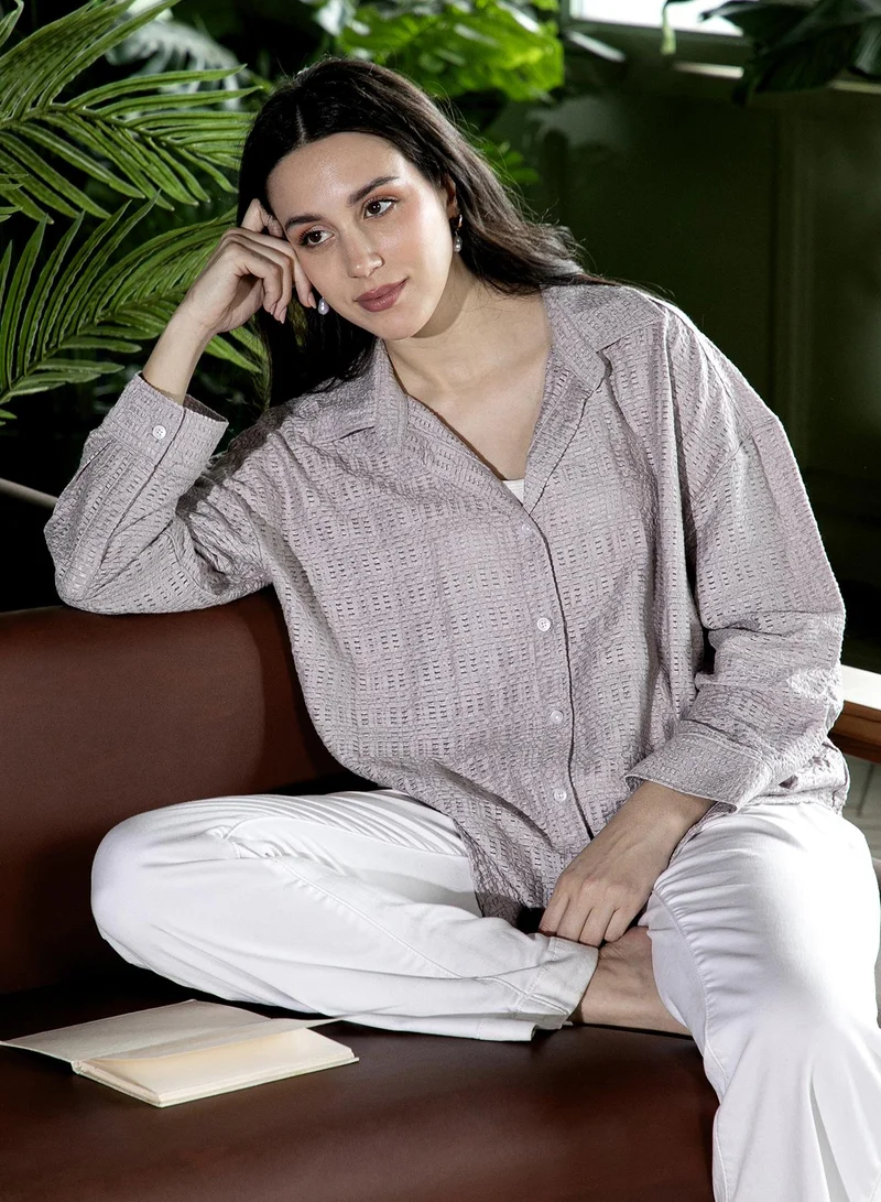 Women's Coin Grey Raffia-Tactile Oversized Shirt