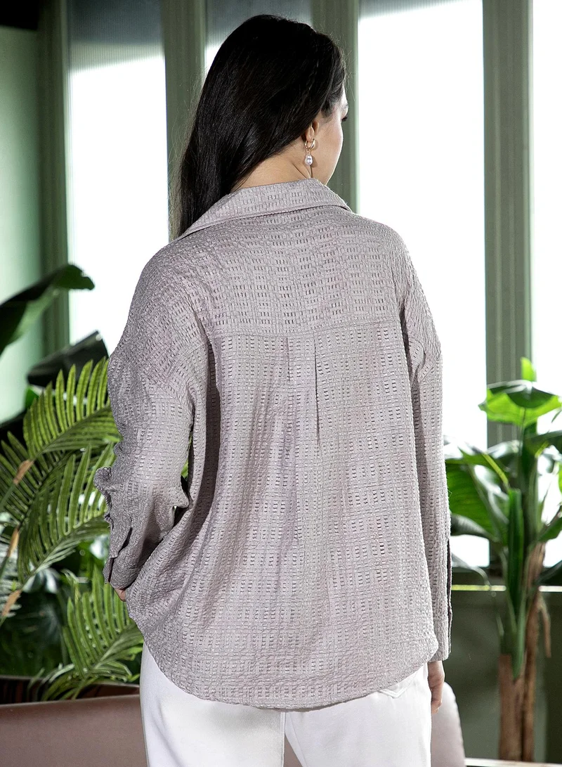 Pinacolada  Women's Coin Grey Raffia-Tactile Oversized Shirt for Women | Best Price UAE