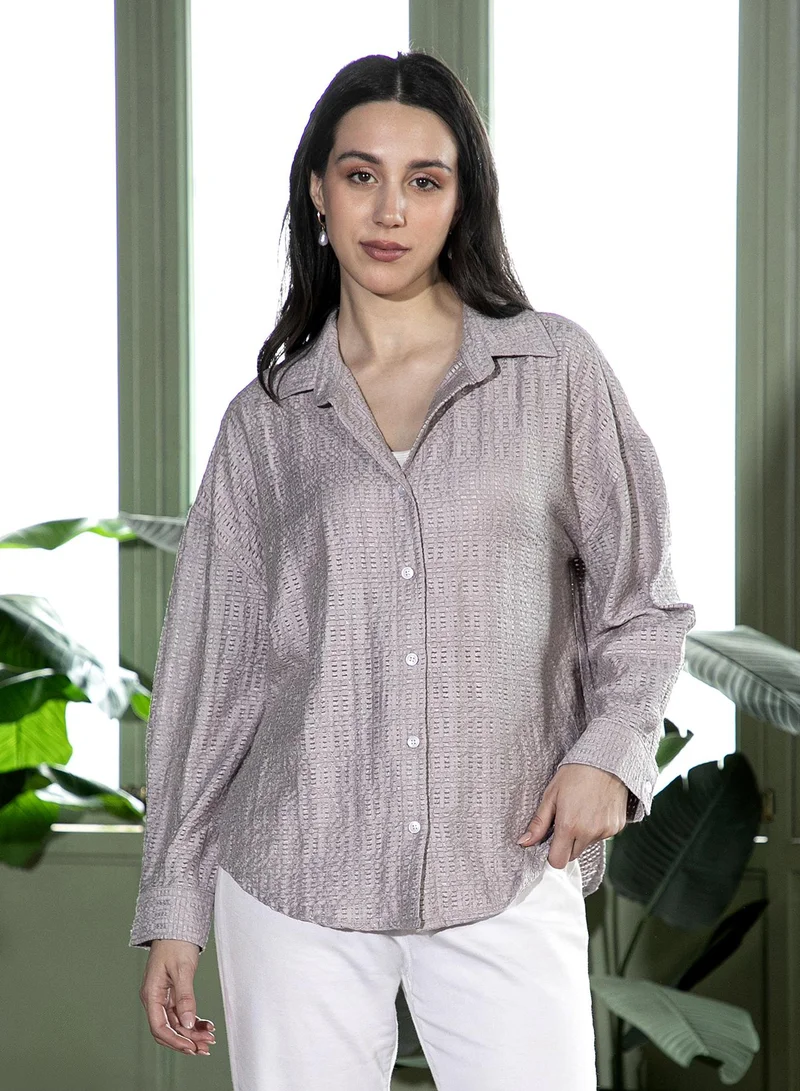 PINACOLADA Women's Coin Grey Raffia-Tactile Oversized Shirt