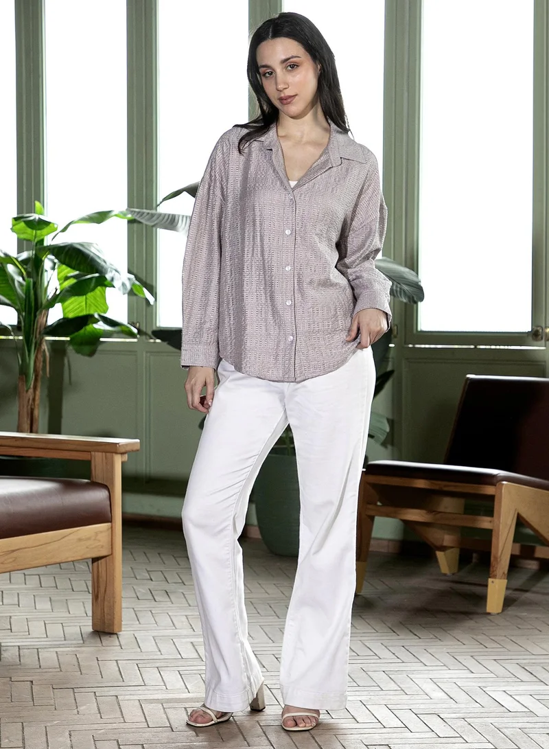 Pinacolada  Women's Coin Grey Raffia-Tactile Oversized Shirt for Women | Best Price UAE