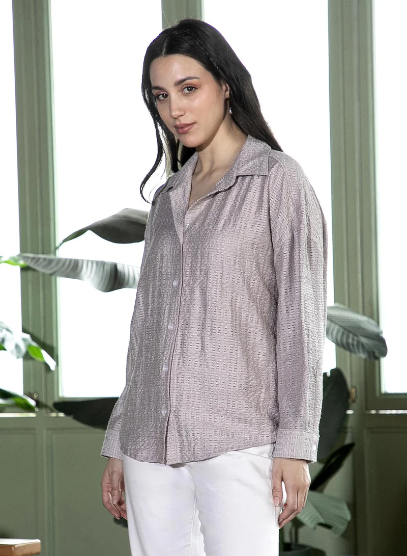 Pinacolada  Women's Coin Grey Raffia-Tactile Oversized Shirt for Women | Best Price UAE
