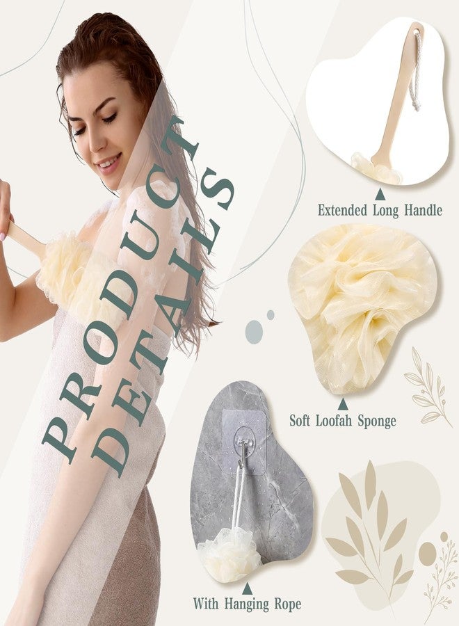 Suttmin 4 Pcs Back Scrubber Showers Set Bath Sponge Loofah Back Scrubber for Men Women Bathing Accessories Includes 1 Long Handled Shower Sponge 1 Bath Shower Luffa Pouf 2 Hooks to Hang Stuff - Image 3