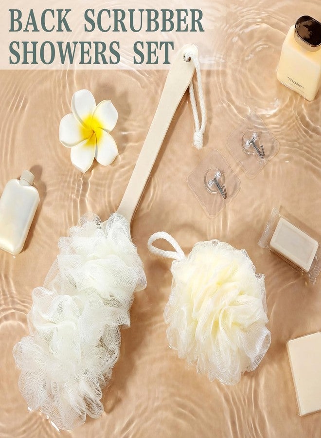 Suttmin 4 Pcs Back Scrubber Showers Set Bath Sponge Loofah Back Scrubber for Men Women Bathing Accessories Includes 1 Long Handled Shower Sponge 1 Bath Shower Luffa Pouf 2 Hooks to Hang Stuff - Image 4