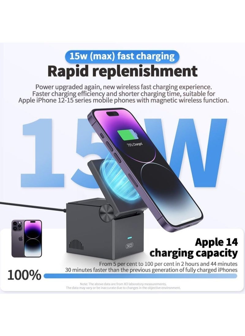 JAJEEK "3-in-1 Cube with MagSafe - 15W Fast Charging Foldable Wireless Charger for iPhone, Apple Watch, and AirPods Pro" - Image 3