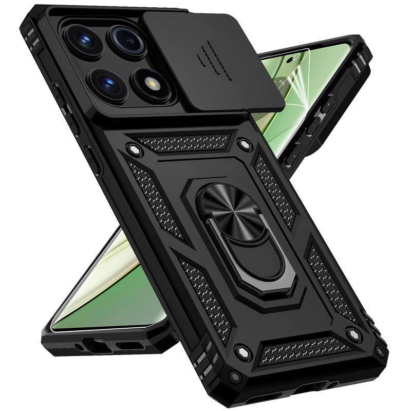 PUSHIMEI for Motorola Edge 2025 Case, with Slide Camera Cover HD Screen Protector [Military Grade Drop Tested] Magnetic Ring Holder Kickstand Protective Phone Case for Motorola Moto Edge 2025, Black - Image 1