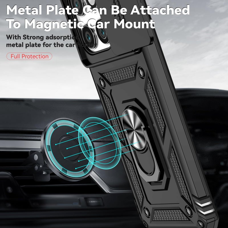PUSHIMEI for Motorola Edge 2025 Case, with Slide Camera Cover HD Screen Protector [Military Grade Drop Tested] Magnetic Ring Holder Kickstand Protective Phone Case for Motorola Moto Edge 2025, Black - Image 3