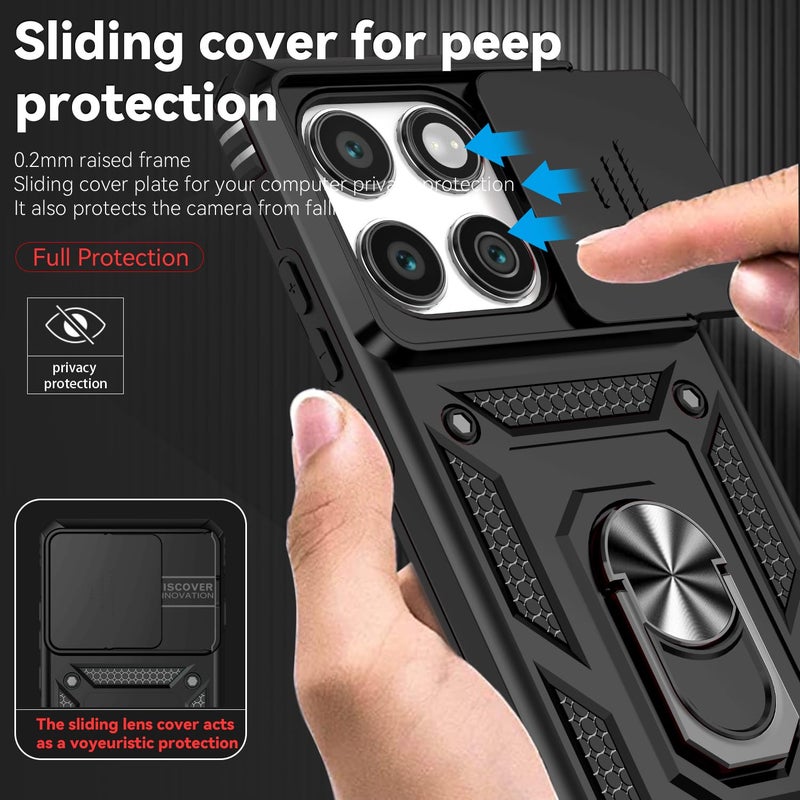 PUSHIMEI for Motorola Edge 2025 Case, with Slide Camera Cover HD Screen Protector [Military Grade Drop Tested] Magnetic Ring Holder Kickstand Protective Phone Case for Motorola Moto Edge 2025, Black - Image 4