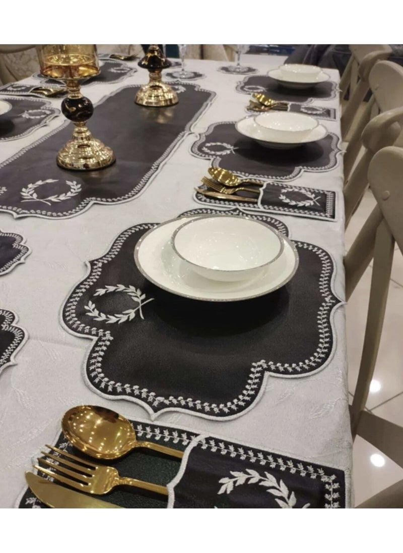 Başak Black Silver 12 Person 37 Piece Tablecloth Embroidered Leather Runner Set Dinner Presentation Set - pzsku/ZFDB96E39EA6CA4340F75Z/45/_/1740631674/7aeaeb22-5783-4864-8844-f2ffc294a772