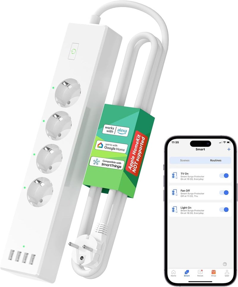 meross WiFi Power Strip Surge Protection, 4-Way Smart Multiple Socket, Wall Mounted with 4 USB, Compatible with HomeKit, Alexa and Google Home, Timer, Voice Control and - Image 1