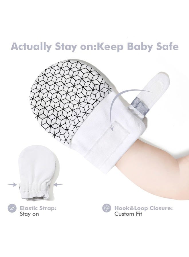 HAPIU Baby No Scratch Mittens Stay On, 100% Cotton Breathable, Adjustable Infant Gloves for Boys Girls, Newborn - 12 M, Geometry&grey Stripe&emerald, 6-12 Months - Image 4
