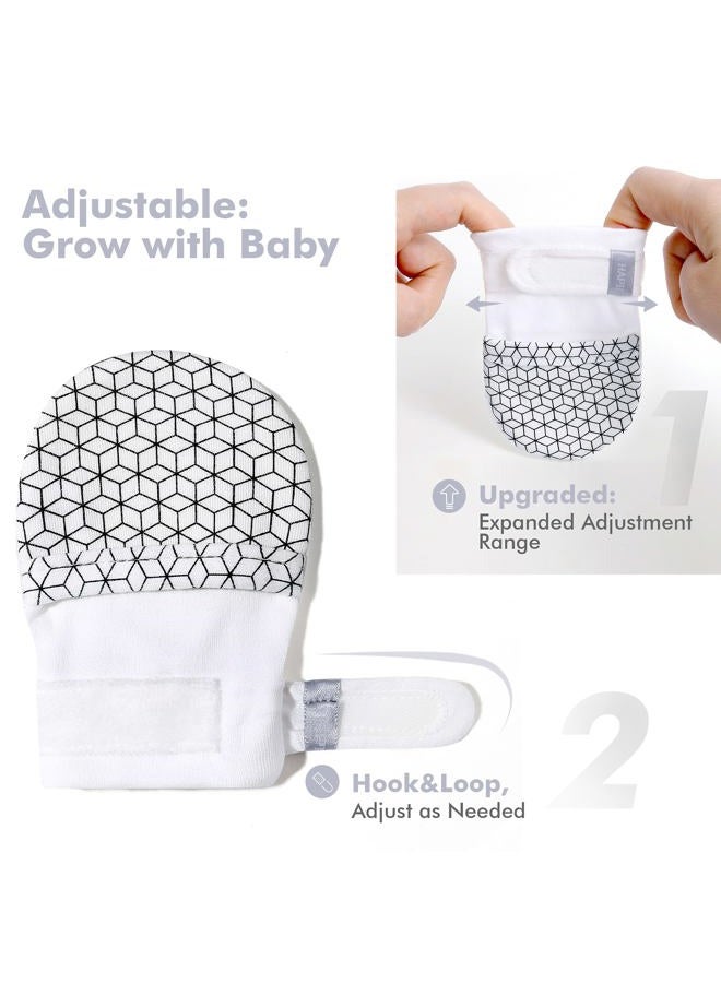 HAPIU Baby No Scratch Mittens Stay On, 100% Cotton Breathable, Adjustable Infant Gloves for Boys Girls, Newborn - 12 M, Geometry&grey Stripe&emerald, 6-12 Months - Image 3