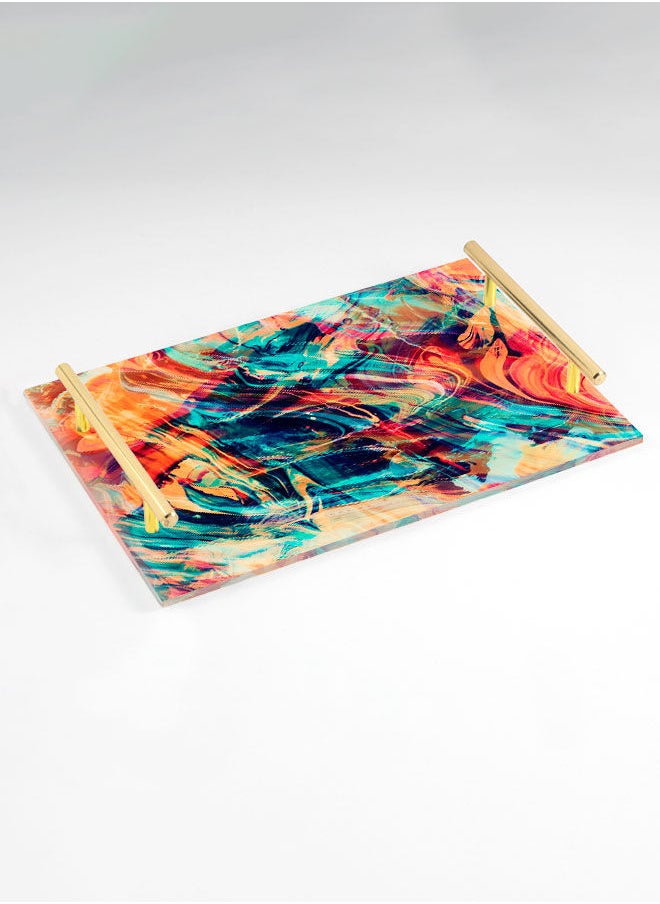 LOWHA Decorative Acrylic Serving Tray with Gold Color Metal Handles Watercolor Scribble 20x30cm  - Image 1