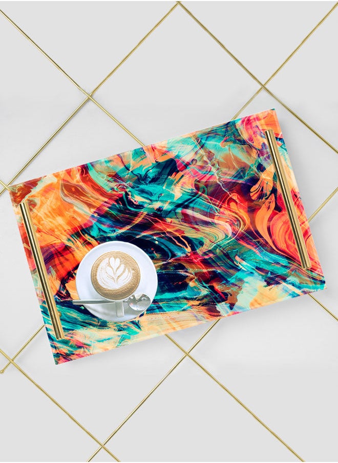 LOWHA Decorative Acrylic Serving Tray with Gold Color Metal Handles Watercolor Scribble 20x30cm  - Image 5