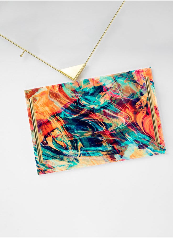 LOWHA Decorative Acrylic Serving Tray with Gold Color Metal Handles Watercolor Scribble 20x30cm  - Image 3