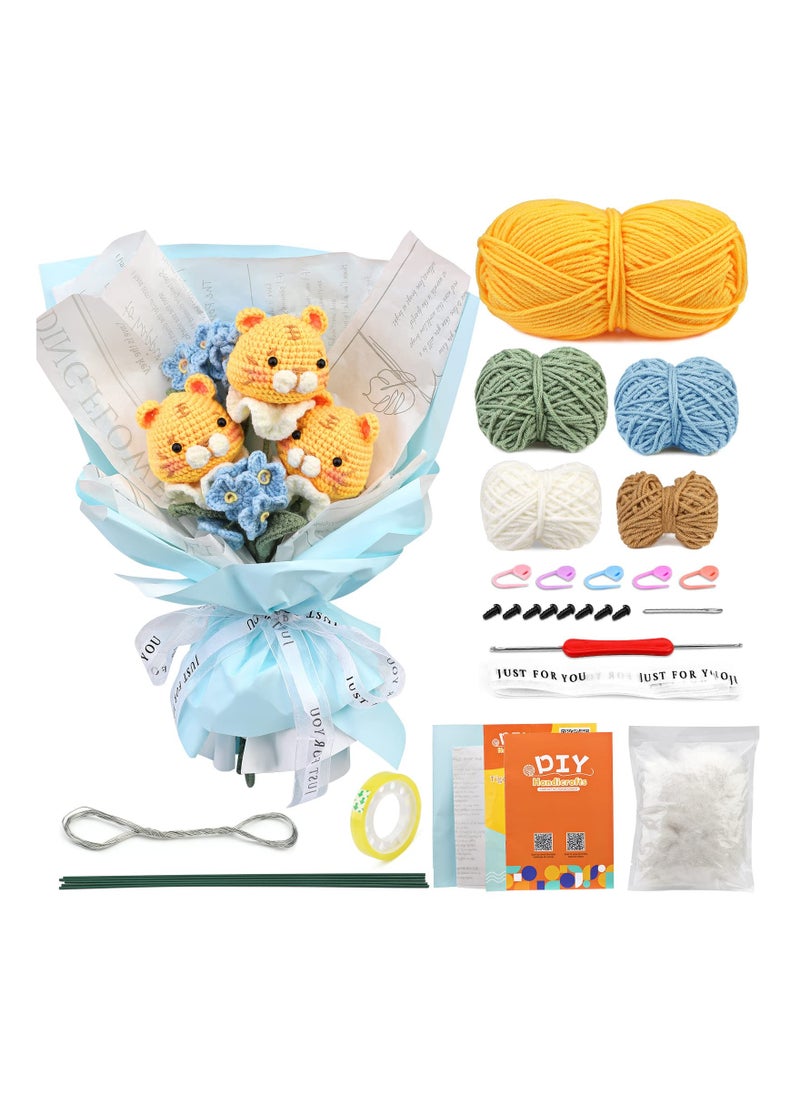 Generic - Beginner Crochet Kit with Yarn and Detailed Tutorials for Adults and Kids, Perfect for Creating Beautiful Animal and Bouquet Designs - Image 1