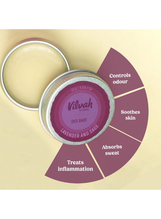 Vilvah Store Underarm Odor Deodorizer Cream | Deodorant to Soothe and Nourish the Armpits | Lavender And Sage Flavour Deo Shots | Suitable For Men & Women | 20Gm - Image 4