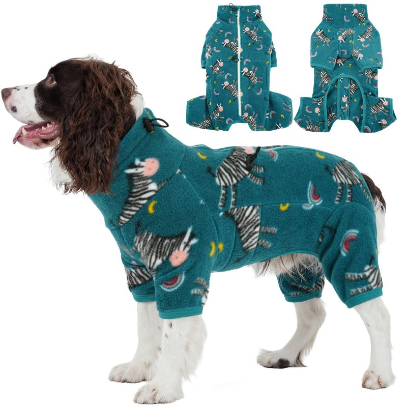 ROZKITCH Dog Pajamas for Large Breeds, Soft Fleece Pullover Pajamas, Pet Windproof Warm Cold Weather Jacket Vest with Reflective Zipper, Jumpsuit Apparel Outfit Clothes for Medium Dog Zebra L - Image 1