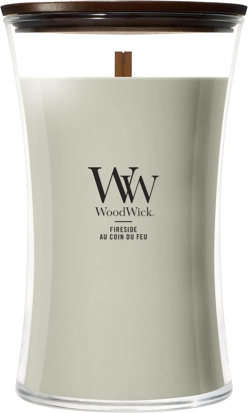 وودويك شموع WoodWick عطرية بفتيل متشقق، شموع على شكل ساعة رملية كبيرة للاستخدام بجانب الموقد، شموع ذات مدة احتراق طويلة: تصل إلى 130 ساعة، هدايا عيد ميلاد مثالية للنساء - Image 1