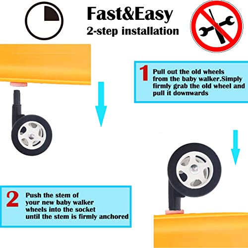 WYI Baby Walker Wheels Replacement - Set of 4, Plastic Rubber Wheels, Universal (A-Black) - Image 5