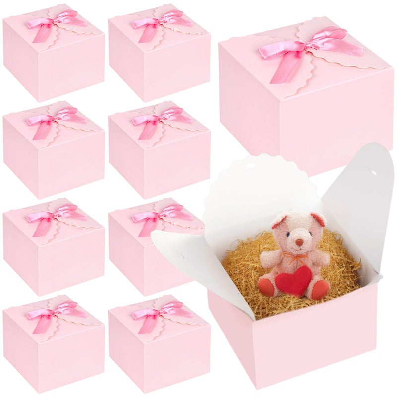 VGOODALL 10PCS Gift Boxes with Ribbon Pink Candy Box with Ribbon Paper Treat Boxes for Wedding Cookie Chocolates Small Gifts - Image 2
