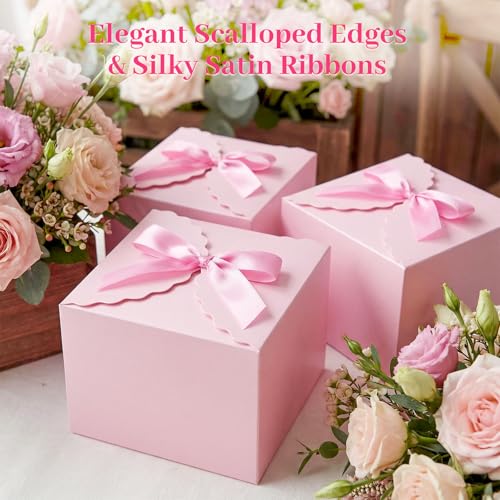 VGOODALL 10PCS Gift Boxes with Ribbon Pink Candy Box with Ribbon Paper Treat Boxes for Wedding Cookie Chocolates Small Gifts - Image 3