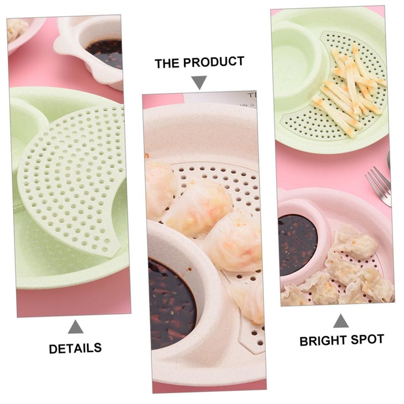 Nordic Green Wheat Straw Dipping Dish Set 3Pcs Double Layer - Image 4
